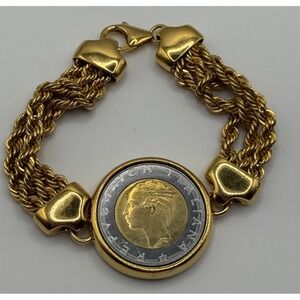 Bellezza Italy Lira Coin Bracelet Triple Rope Chain Bronze HSN
